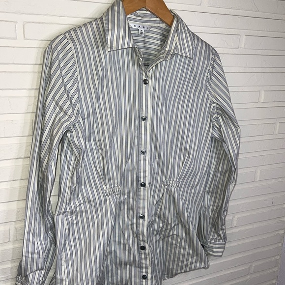 Cabi Blue and Yellow Striped Button Down Long Sleeve Shirt, Women Size Medium - Picture 2 of 8